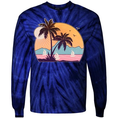 Vintage Summer Beach Emblem Tie-Dye Long Sleeve Shirt