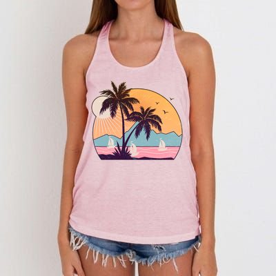 Vintage Summer Beach Emblem Women's Knotted Racerback Tank