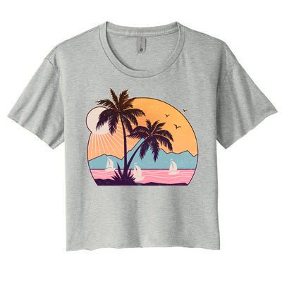 Vintage Summer Beach Emblem Women's Crop Top Tee