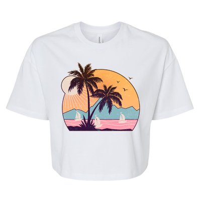 Vintage Summer Beach Emblem Bella+Canvas Jersey Crop Tee