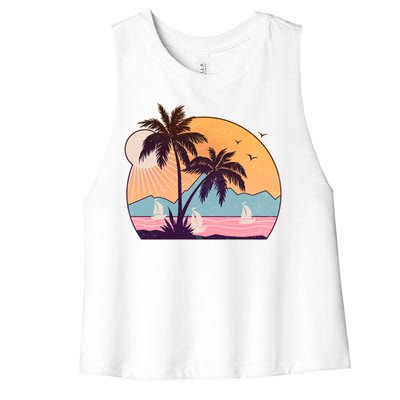 Vintage Summer Beach Emblem Women's Racerback Cropped Tank