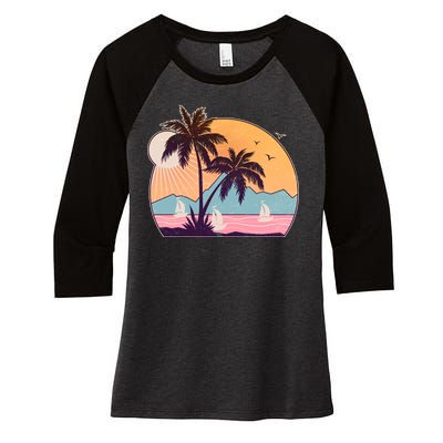 Vintage Summer Beach Emblem Women's Tri-Blend 3/4-Sleeve Raglan Shirt