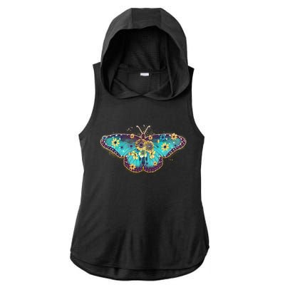 Vintage Summer Flower Floral Butterfly Ladies PosiCharge Tri-Blend Wicking Draft Hoodie Tank