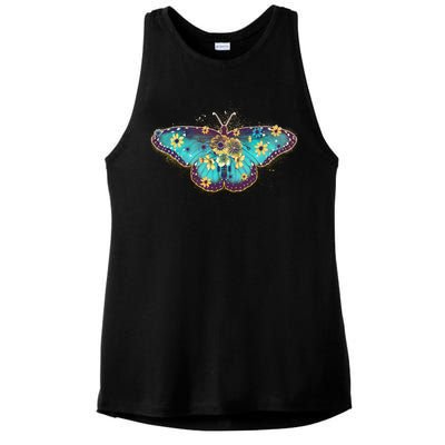 Vintage Summer Flower Floral Butterfly Ladies PosiCharge Tri-Blend Wicking Tank