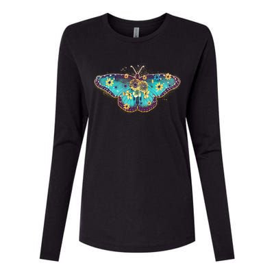 Vintage Summer Flower Floral Butterfly Womens Cotton Relaxed Long Sleeve T-Shirt