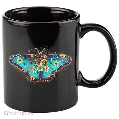 Vintage Summer Flower Floral Butterfly 11oz C Handle Ceramic Mug