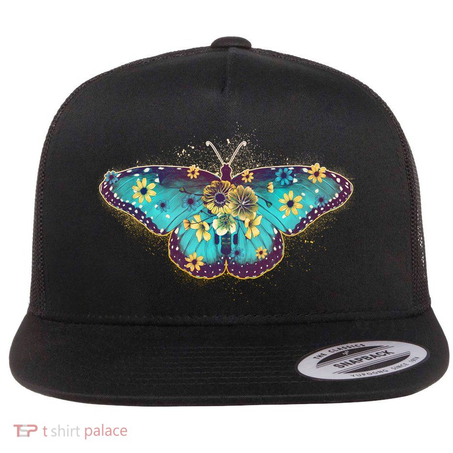 Vintage Summer Flower Floral Butterfly Flatbill Hat
