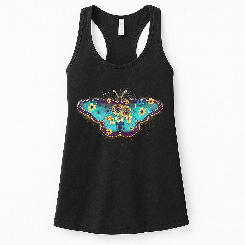 Vintage Summer Flower Floral Butterfly Womens Tank Top