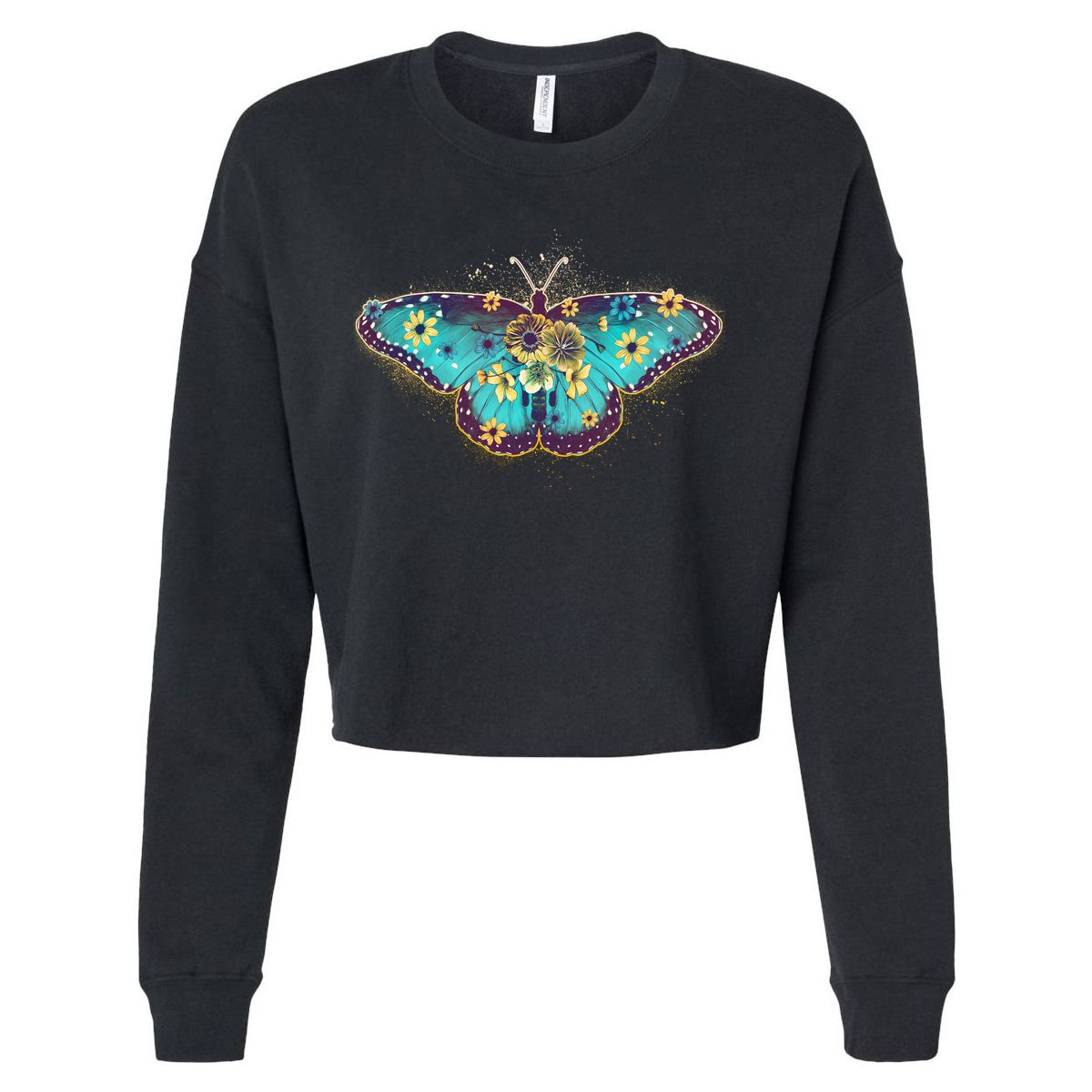 Vintage Summer Flower Floral Butterfly Cropped Pullover Crew