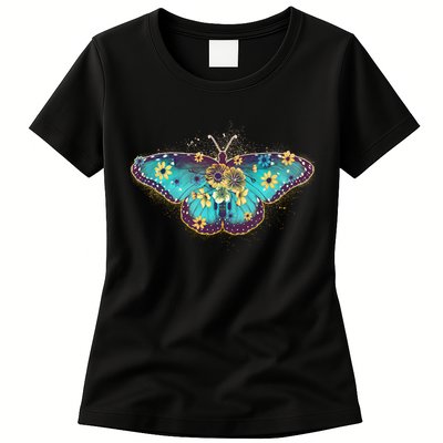 Vintage Summer Flower Floral Butterfly Womens T-Shirt