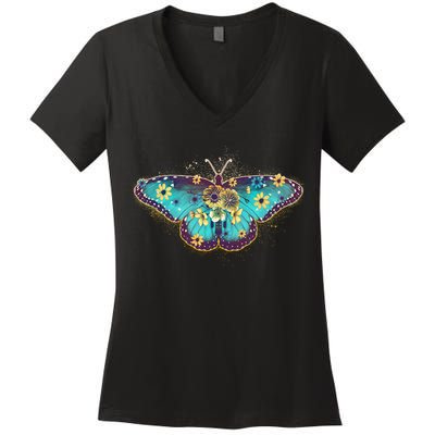 Vintage Summer Flower Floral Butterfly Women's V-Neck T-Shirt