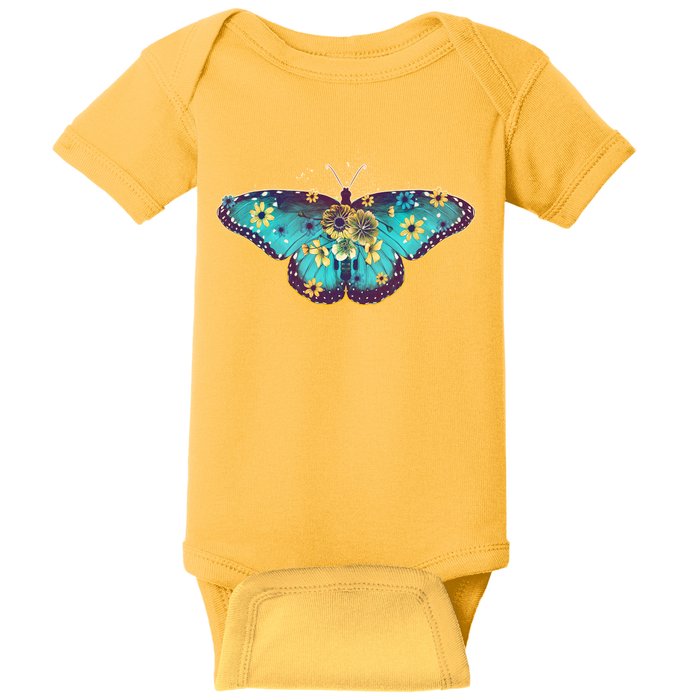 Vintage Summer Flower Floral Butterfly Baby Bodysuit