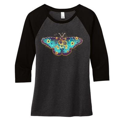 Vintage Summer Flower Floral Butterfly Women's Tri-Blend 3/4-Sleeve Raglan Shirt