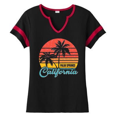 Vintage Sun Palm Trees Palm Springs California Ladies Halftime Notch Neck Tee