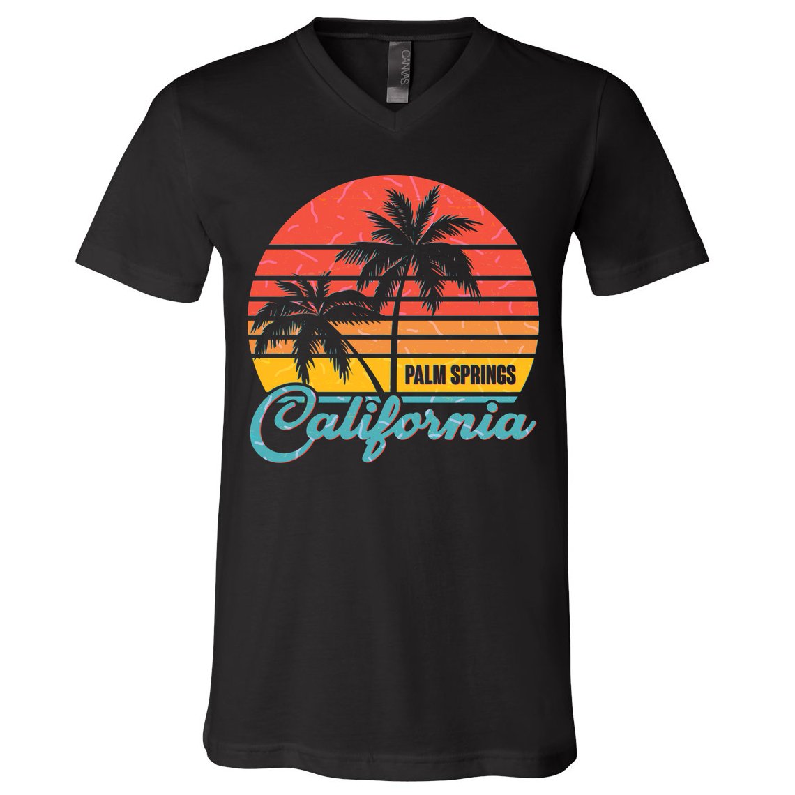 Vintage Sun Palm Trees Palm Springs California V-Neck T-Shirt