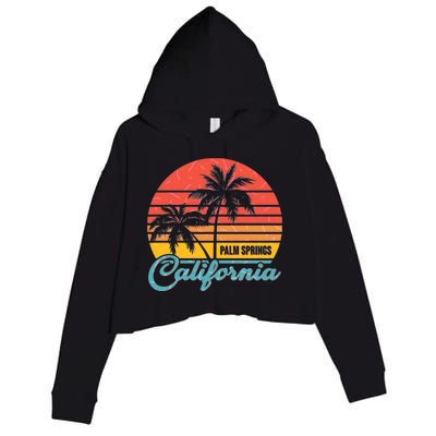 Vintage Sun Palm Trees Palm Springs California Crop Fleece Hoodie