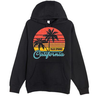 Vintage Sun Palm Trees Palm Springs California Premium Pullover Hoodie