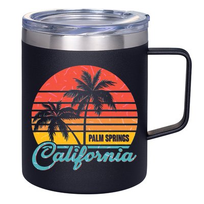 Vintage Sun Palm Trees Palm Springs California 12oz Stainless Steel Coffee Mug