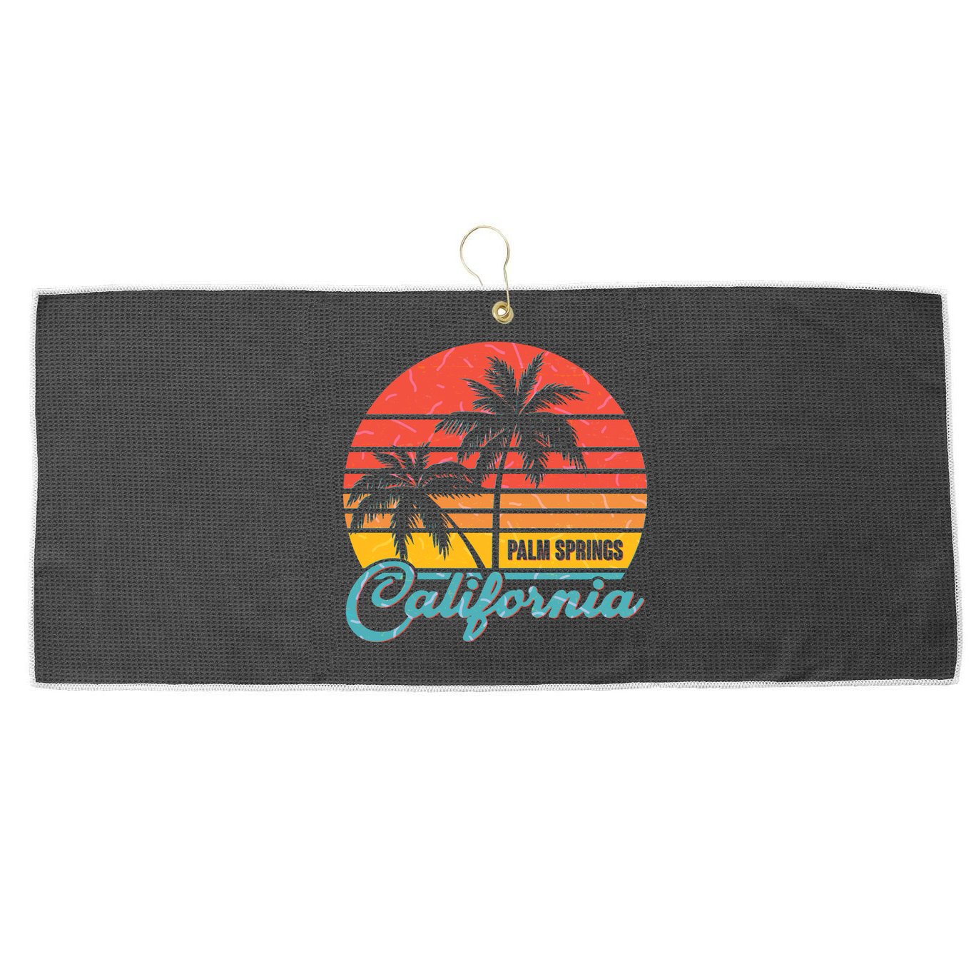 Vintage Sun Palm Trees Palm Springs California Large Microfiber Waffle Golf Towel