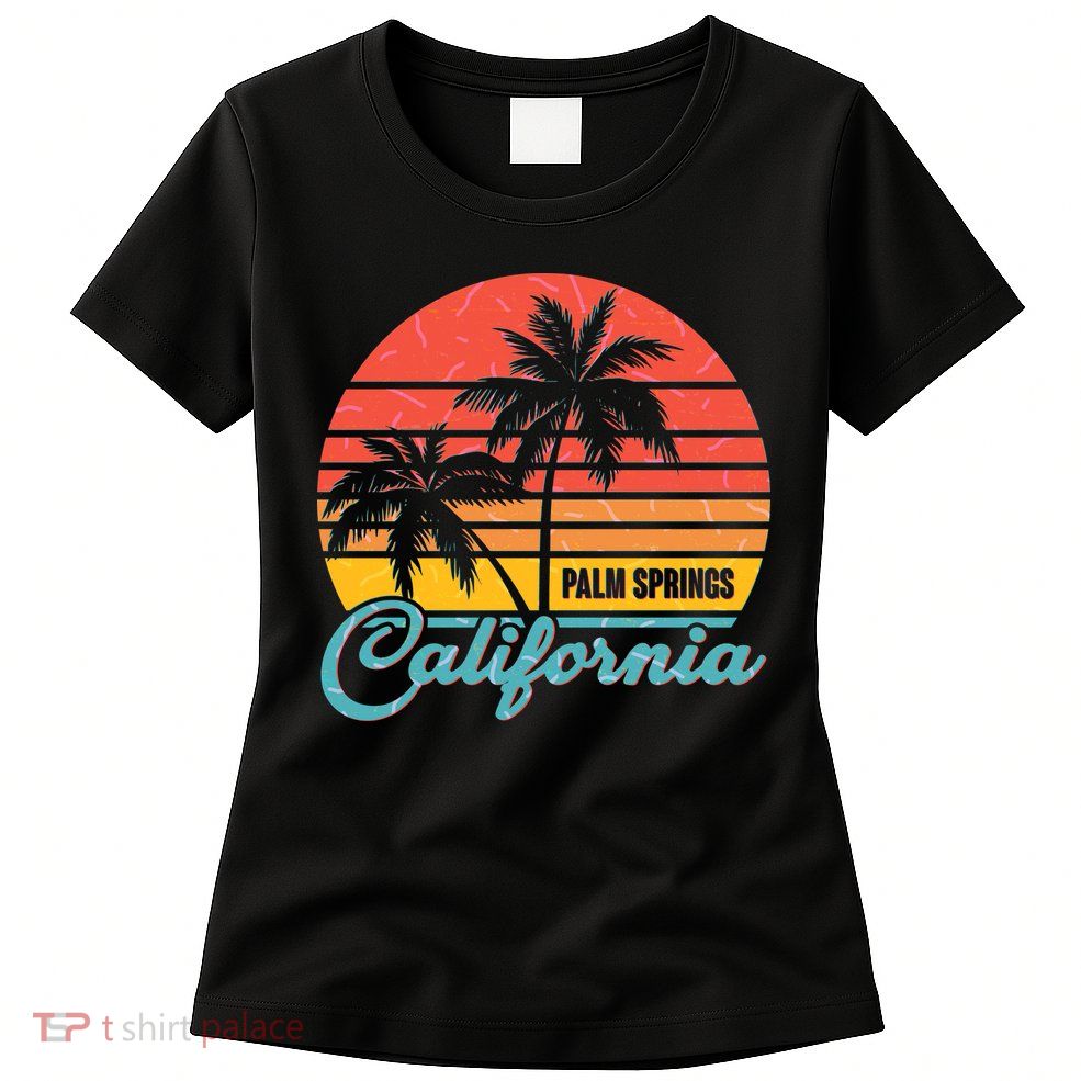 Vintage Sun Palm Trees Palm Springs California Womens T-Shirt