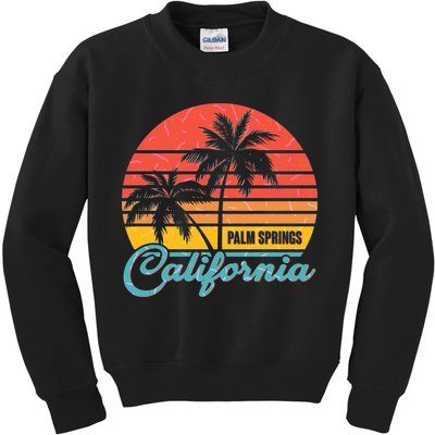 Vintage Sun Palm Trees Palm Springs California Kids Sweatshirt