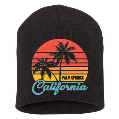 Vintage Sun Palm Trees Palm Springs California Short Acrylic Beanie