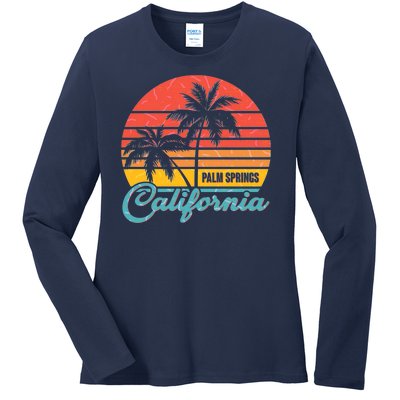 Vintage Sun Palm Trees Palm Springs California Ladies Long Sleeve Shirt