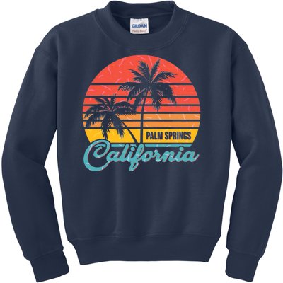 Vintage Sun Palm Trees Palm Springs California Kids Sweatshirt