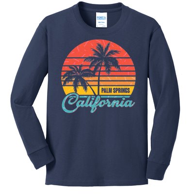 Vintage Sun Palm Trees Palm Springs California Kids Long Sleeve Shirt