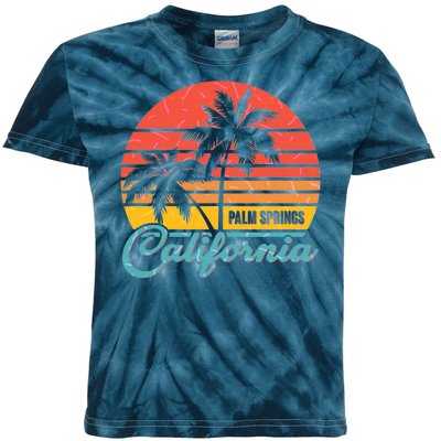 Vintage Sun Palm Trees Palm Springs California Kids Tie-Dye T-Shirt