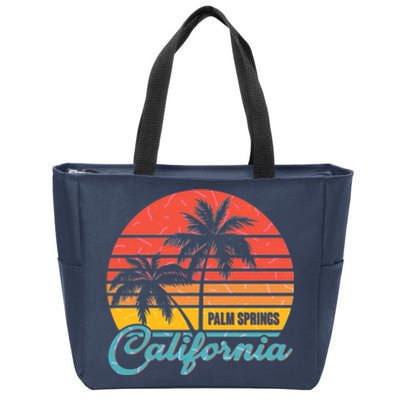 Vintage Sun Palm Trees Palm Springs California Zip Tote Bag