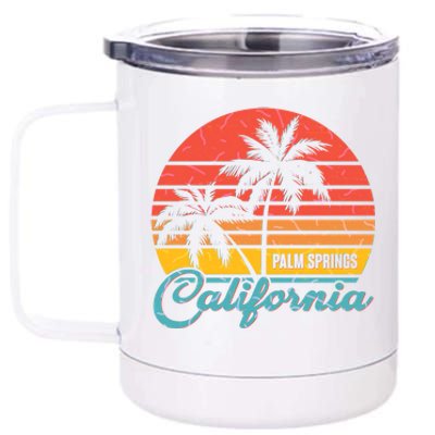 Vintage Sun Palm Trees Palm Springs California 12 oz Stainless Steel Tumbler Cup