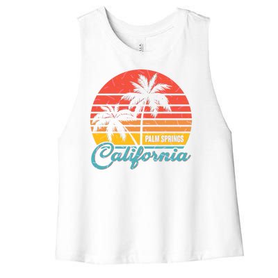 Vintage Sun Palm Trees Palm Springs California Women's Racerback Cropped Tank