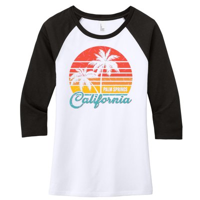 Vintage Sun Palm Trees Palm Springs California Women's Tri-Blend 3/4-Sleeve Raglan Shirt