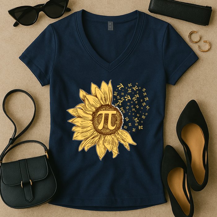 Vintage Sunflower Pi 3.14 Women's V-Neck T-Shirt