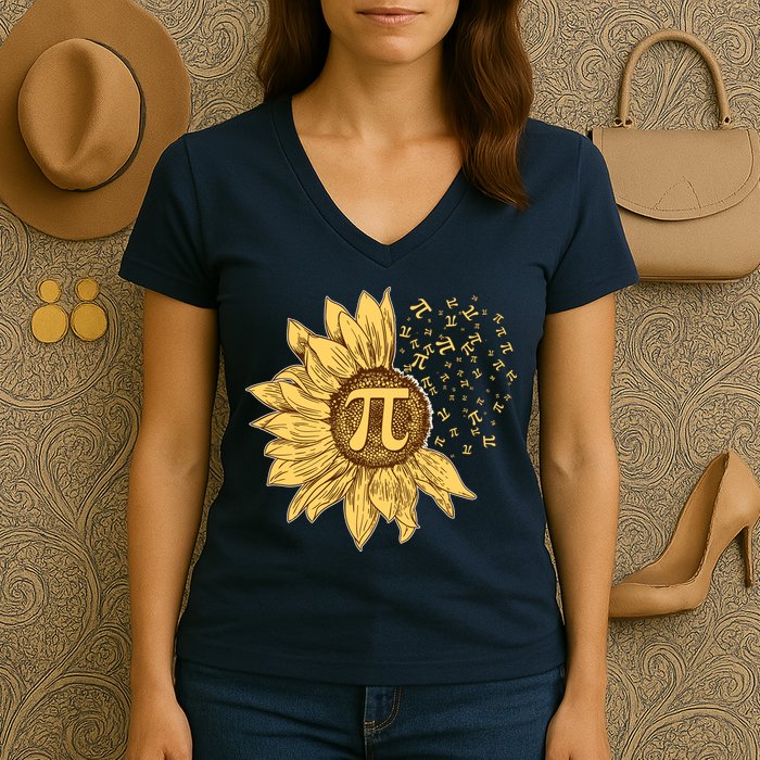 Vintage Sunflower Pi 3.14 Women's V-Neck T-Shirt