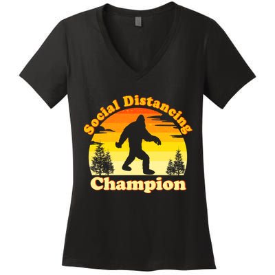 Vintage Sunrise Social Distancing Champion Bigfoot Women's V-Neck T-Shirt