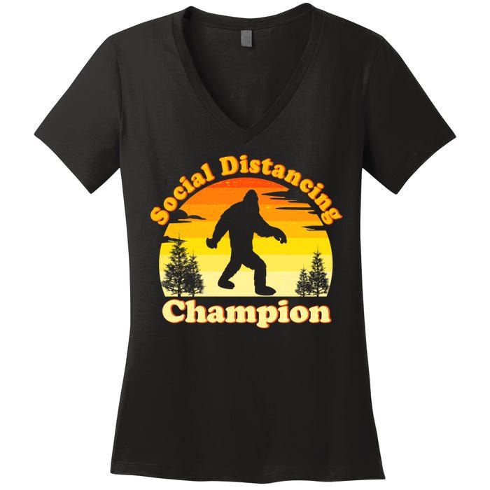 Vintage Sunrise Social Distancing Champion Bigfoot Women's V-Neck T-Shirt