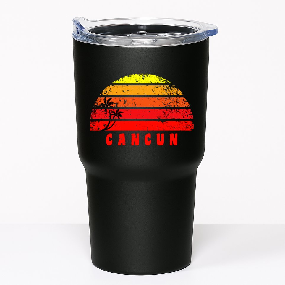 Vintage Sunset Cancun Mexico Palm Tree Tumbler