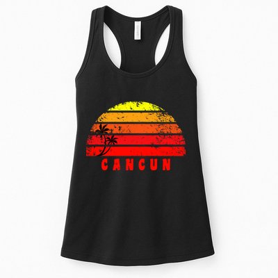 Vintage Sunset Cancun Mexico Palm Tree Womens Tank Top