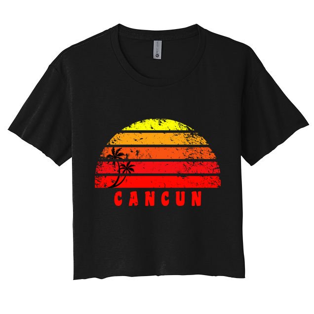 Vintage Sunset Cancun Mexico Palm Tree Crop Top