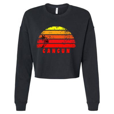 Vintage Sunset Cancun Mexico Palm Tree Cropped Pullover Crew
