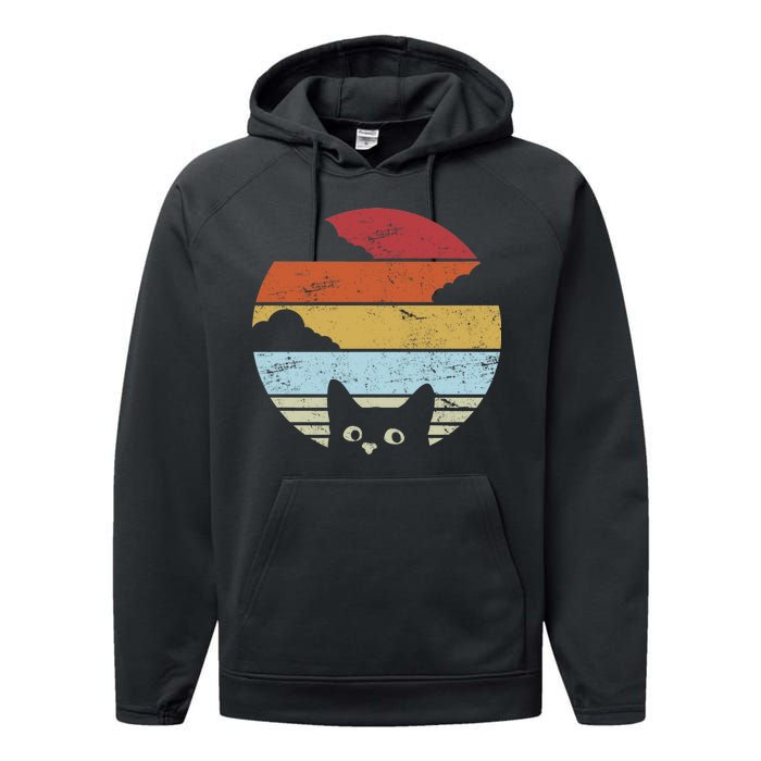 Vintage Sunset Cat Performance Fleece Hoodie