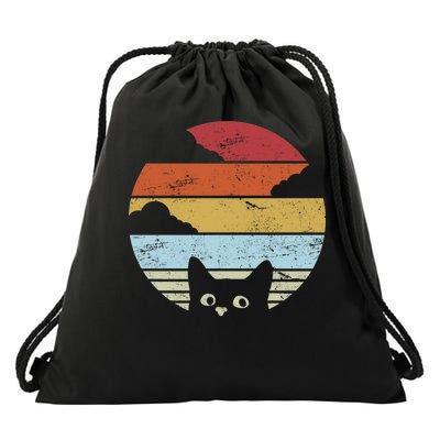 Vintage Sunset Cat Drawstring Bag