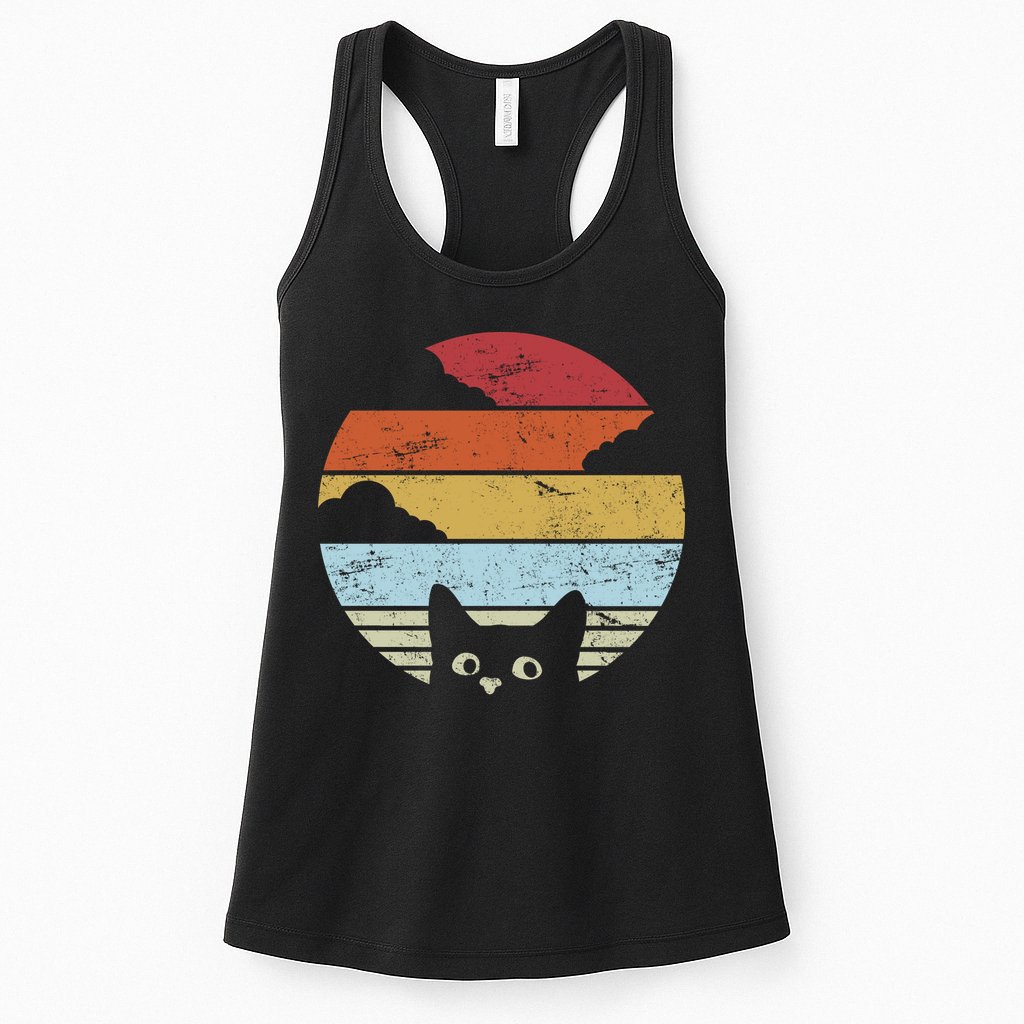 Vintage Sunset Cat Womens Tank Top
