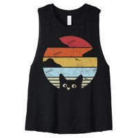 Vintage Sunset Cat Women's Racerback Cropped Tank