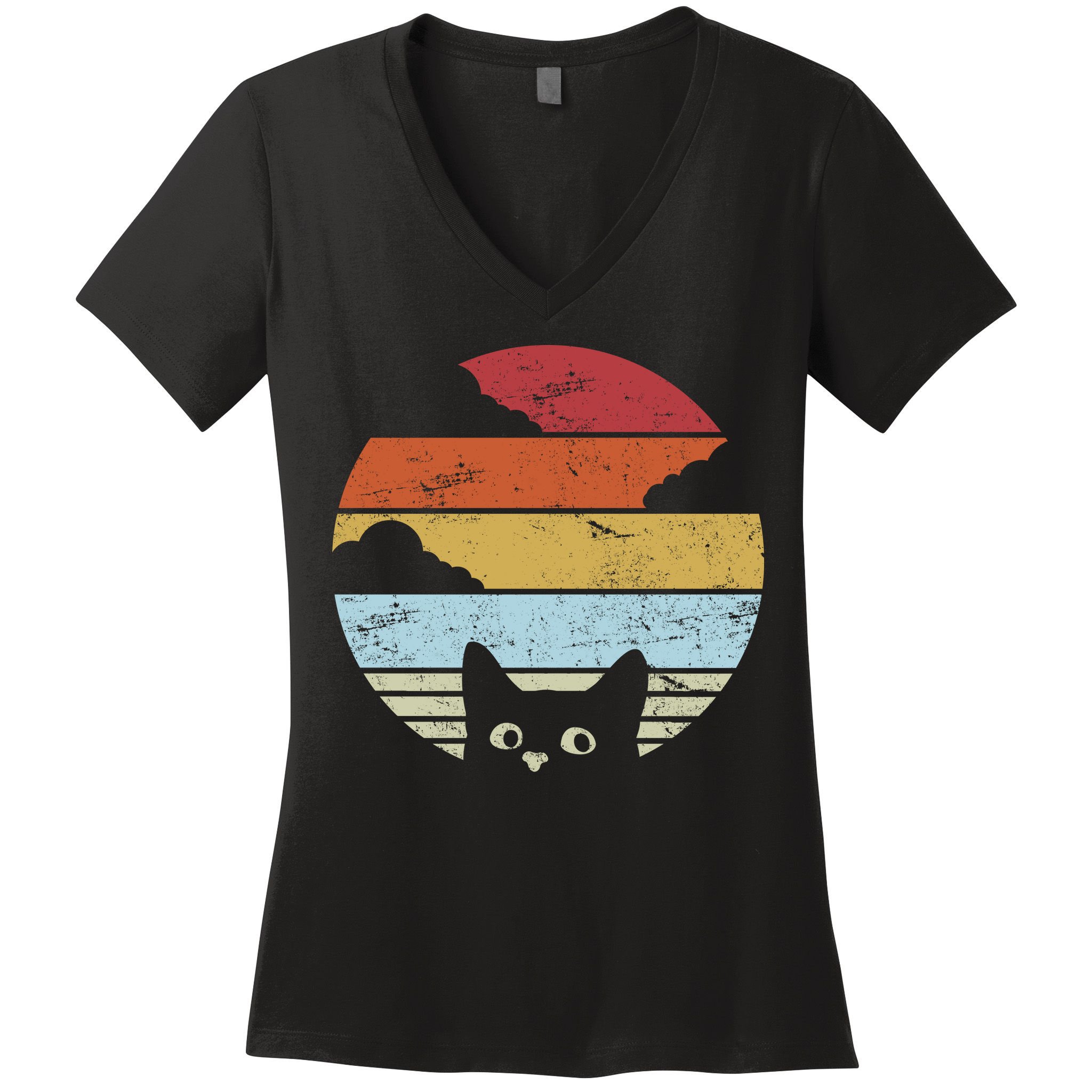 Vintage Sunset Cat Women's V-Neck T-Shirt