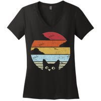 Vintage Sunset Cat Women's V-Neck T-Shirt