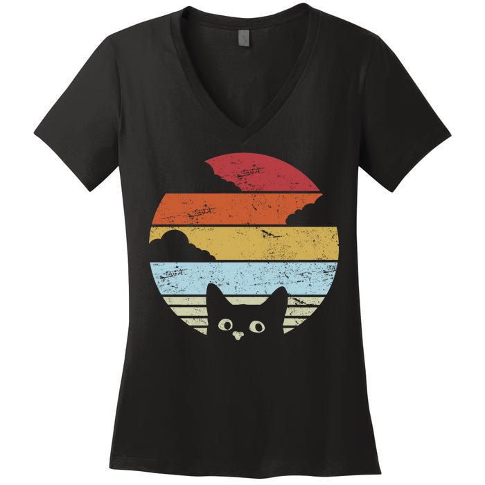 Vintage Sunset Cat Women's V-Neck T-Shirt