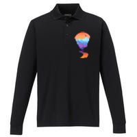 Vintage Sunset Mountain River Performance Long Sleeve Polo